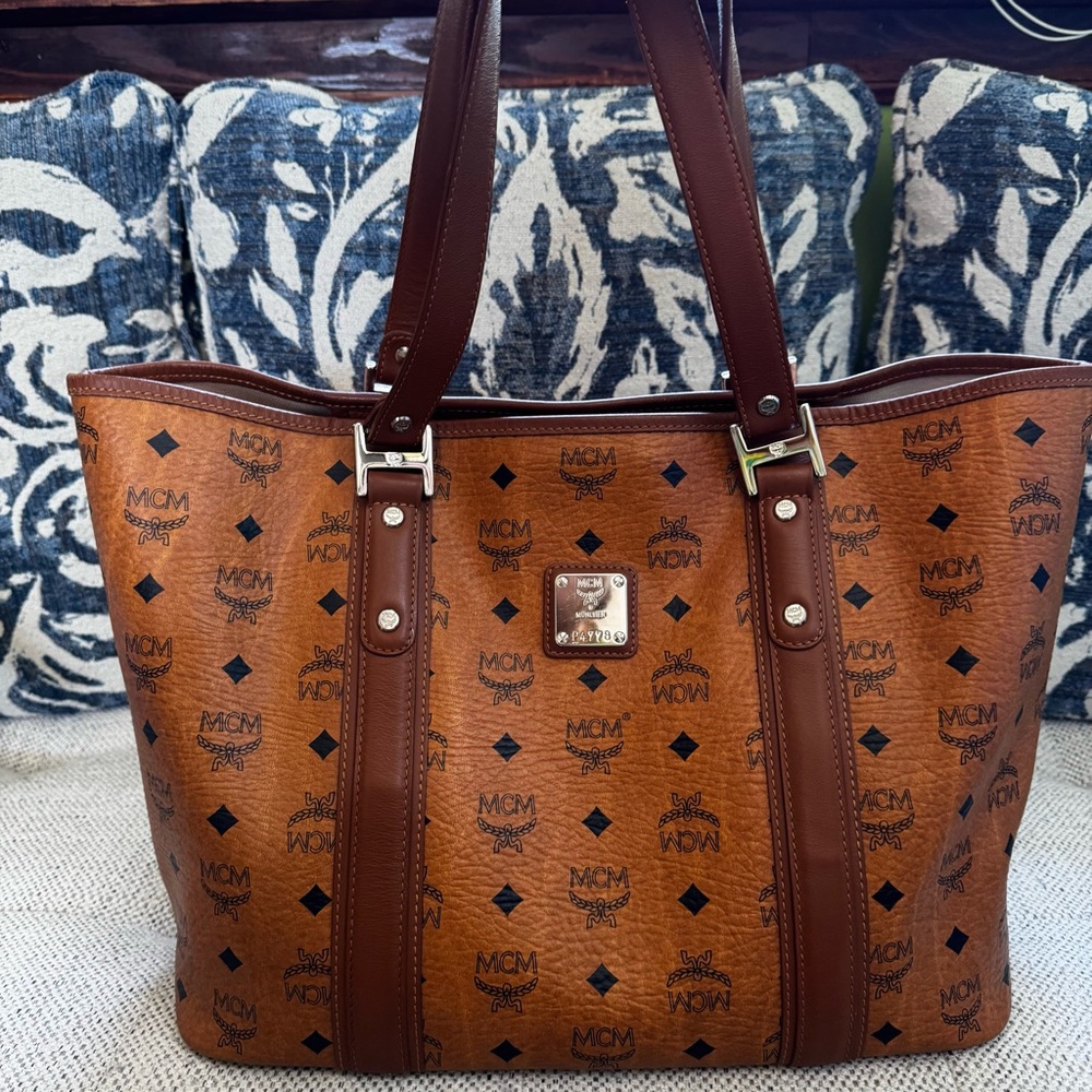MCM Brown Visetos Tote with Leather Handles